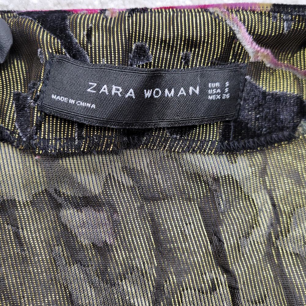 Zara Woman Floral Velvet Maxi Dress Black Gold Pink Womens Small - Picture 3 of 8